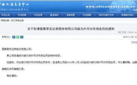 国泰君安拿下首块外汇业务牌照