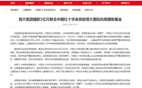 中国担当为全球战疫助力 恒大捐1亿助攻中国红十字会援助海外
