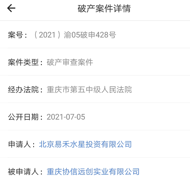 协信远创确认被申请破产 对大股东是否驰援不予以置评