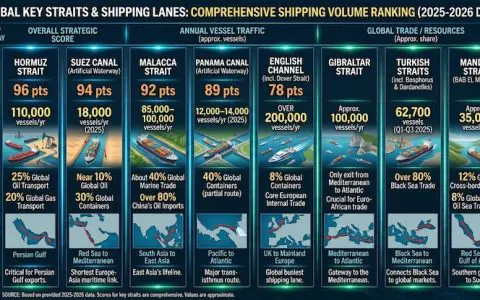 全球关键海峡 / 水道航运量与战略地位对比（2025-2026）